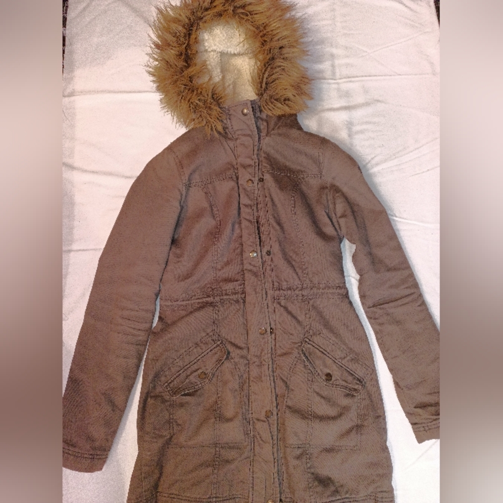 Hollister Parka Fleece Lined Fur Hood Jacket Women's size Small